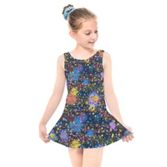 Abstract Paint Splatters Kids  Skater Dress Swimsuit by SpinnyChairDesigns