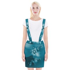 Teal Floral Print Braces Suspender Skirt by SpinnyChairDesigns