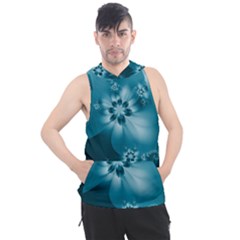 Teal Floral Print Men s Sleeveless Hoodie by SpinnyChairDesigns