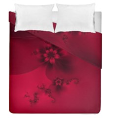 Scarlet Red Floral Print Duvet Cover Double Side (queen Size)