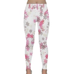 Pink Wildflower Print Lightweight Velour Classic Yoga Leggings by SpinnyChairDesigns