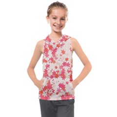 Vermilion And Coral Floral Print Kids  Sleeveless Hoodie by SpinnyChairDesigns