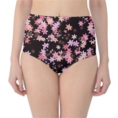 Pink Lilies On Black Classic High-waist Bikini Bottoms by SpinnyChairDesigns