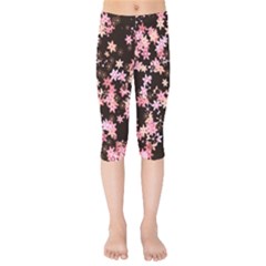 Pink Lilies On Black Kids  Capri Leggings  by SpinnyChairDesigns