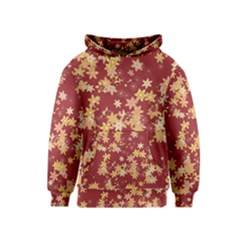 Gold And Tuscan Red Floral Print Kids  Pullover Hoodie by SpinnyChairDesigns