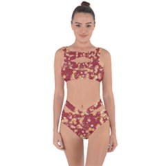 Gold And Tuscan Red Floral Print Bandaged Up Bikini Set  by SpinnyChairDesigns