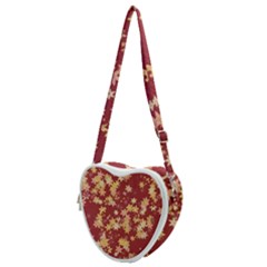 Gold And Tuscan Red Floral Print Heart Shoulder Bag by SpinnyChairDesigns