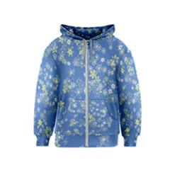 Yellow Flowers On Blue Kids  Zipper Hoodie by SpinnyChairDesigns