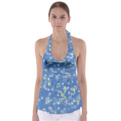 Yellow Flowers On Blue Babydoll Tankini Top by SpinnyChairDesigns