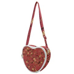 Gold And Rust Floral Print Heart Shoulder Bag by SpinnyChairDesigns