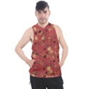 Gold and Rust Floral Print Men s Sleeveless Hoodie View1