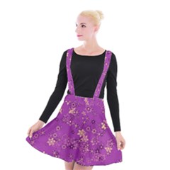 Gold Purple Floral Print Suspender Skater Skirt by SpinnyChairDesigns