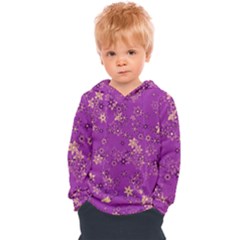 Gold Purple Floral Print Kids  Overhead Hoodie by SpinnyChairDesigns