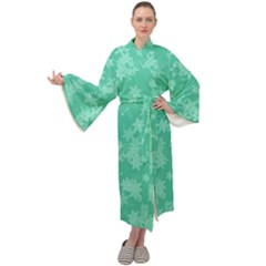 Biscay Green Floral Print Maxi Velour Kimono by SpinnyChairDesigns