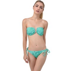 Biscay Green Floral Print Twist Bandeau Bikini Set by SpinnyChairDesigns