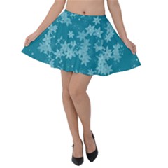 Teal Blue Floral Print Velvet Skater Skirt by SpinnyChairDesigns