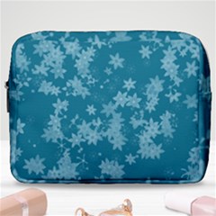 Teal Blue Floral Print Make Up Pouch (large) by SpinnyChairDesigns