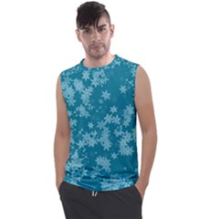 Teal Blue Floral Print Men s Regular Tank Top by SpinnyChairDesigns