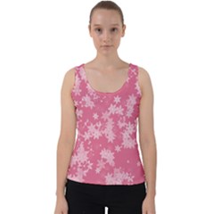 Blush Pink Floral Print Velvet Tank Top by SpinnyChairDesigns