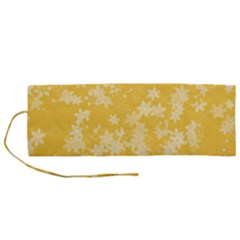 Saffron Yellow Floral Print Roll Up Canvas Pencil Holder (m) by SpinnyChairDesigns