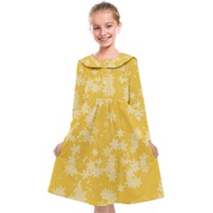 Saffron Yellow Floral Print Kids  Midi Sailor Dress