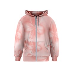 Pastel Coral Floral Print Kids  Zipper Hoodie by SpinnyChairDesigns