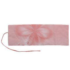 Pastel Coral Floral Print Roll Up Canvas Pencil Holder (m) by SpinnyChairDesigns