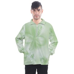 Tea Green Floral Print Men s Half Zip Pullover by SpinnyChairDesigns