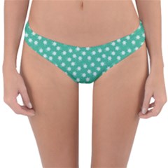 Biscay Green White Floral Print Reversible Hipster Bikini Bottoms by SpinnyChairDesigns