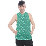 Biscay Green White Floral Print Men s Sleeveless Hoodie