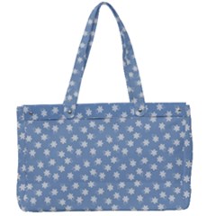 Faded Blue White Floral Print Canvas Work Bag by SpinnyChairDesigns