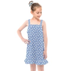 Faded Blue White Floral Print Kids  Overall Dress by SpinnyChairDesigns