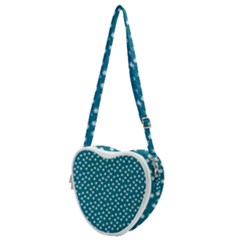 Teal White Floral Print Heart Shoulder Bag by SpinnyChairDesigns