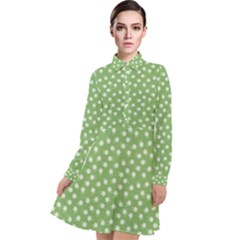 Spring Green White Floral Print Long Sleeve Chiffon Shirt Dress by SpinnyChairDesigns