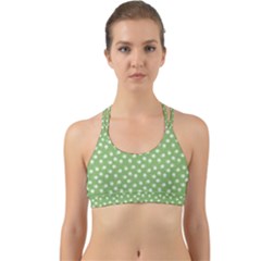 Spring Green White Floral Print Back Web Sports Bra by SpinnyChairDesigns