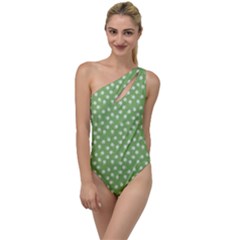 Spring Green White Floral Print To One Side Swimsuit by SpinnyChairDesigns