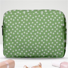 Spring Green White Floral Print Make Up Pouch (large) by SpinnyChairDesigns