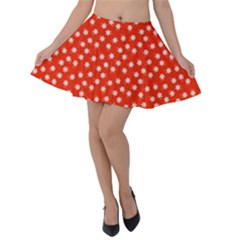 Red White Floral Print Velvet Skater Skirt by SpinnyChairDesigns