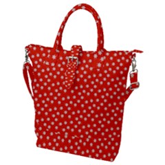 Red White Floral Print Buckle Top Tote Bag by SpinnyChairDesigns