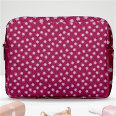 Magenta Rose White Floral Print Make Up Pouch (large) by SpinnyChairDesigns