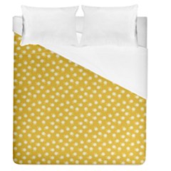 Saffron Yellow White Floral Pattern Duvet Cover (queen Size) by SpinnyChairDesigns