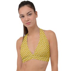 Saffron Yellow White Floral Pattern Halter Plunge Bikini Top by SpinnyChairDesigns