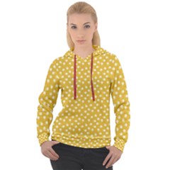 Saffron Yellow White Floral Pattern Women s Overhead Hoodie by SpinnyChairDesigns