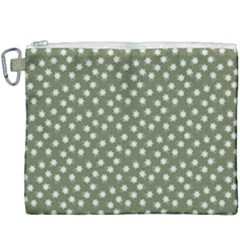 Sage Green White Floral Print Canvas Cosmetic Bag (xxxl) by SpinnyChairDesigns