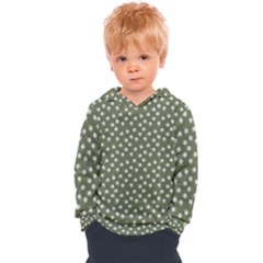 Sage Green White Floral Print Kids  Overhead Hoodie by SpinnyChairDesigns