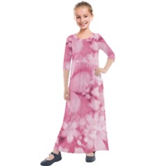 Blush Pink Watercolor Flowers Kids  Quarter Sleeve Maxi Dress by SpinnyChairDesigns