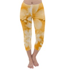 Saffron Yellow Watercolor Floral Print Capri Winter Leggings  by SpinnyChairDesigns