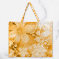 Saffron Yellow Watercolor Floral Print Zipper Large Tote Bag by SpinnyChairDesigns