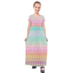 Boho Retro Pastel Floral Pattern Kids  Short Sleeve Maxi Dress by SpinnyChairDesigns