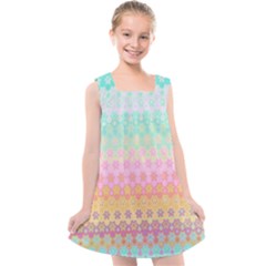 Boho Retro Pastel Floral Pattern Kids  Cross Back Dress by SpinnyChairDesigns